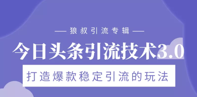 狼叔今日头条引流技术3.0，打造爆款稳定引流的玩法，VLOG引流技术-源创资源网
