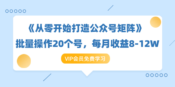 《从零开始打造公众号矩阵》批量操作20个号，每月收益大概8-12W（44节课）-源创资源网