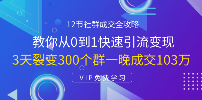 12节社群成交全攻略：从0到1快速引流变现，3天裂变300个群一晚成交103万-源创资源网