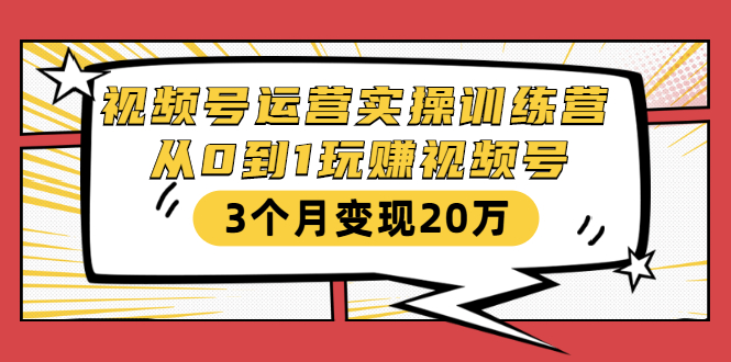 视频号运营实操训练营：从0到1玩赚视频号，3个月变现20万-源创资源网
