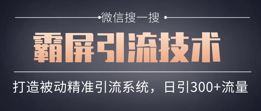 微信搜一搜霸屏引流技术，打造被动精准引流系统，轻松日引300+流量-源创资源网