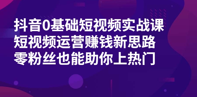 抖音0基础短视频实战课，短视频运营赚钱新思路，零粉丝也能助你上热门-源创资源网