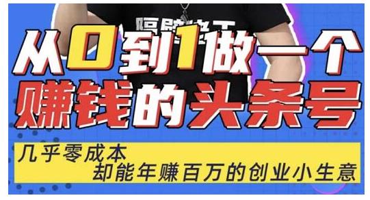 佬王·从0到1做一个赚钱的头条号，几乎零成本，却能年赚百万的创业项目-源创资源网
