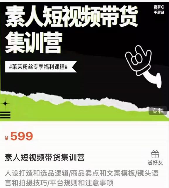 夜草与千里马素人短视频带货集训营，薛辉团队价值599-源创资源网