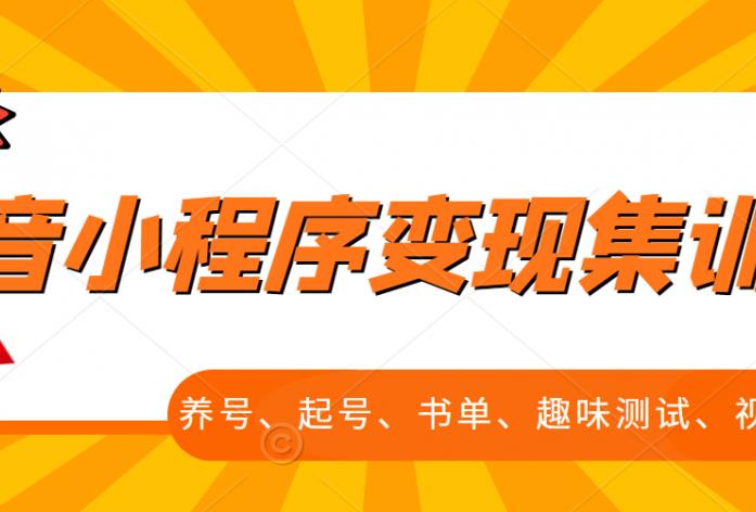 抖音小程序变现集训课，养号、起号、书单、趣味测试、视频剪辑，全套流程-源创资源网