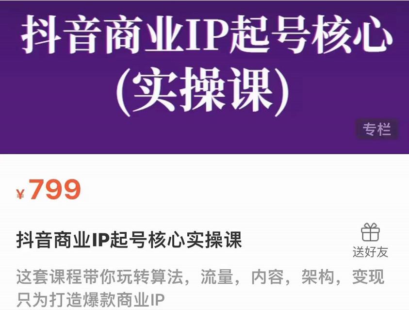 抖音商业IP起号核心实操课，带你玩转算法，流量，内容，架构，变现-源创资源网