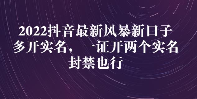 2022抖音最新风暴新口子：多开实名，一整开两个实名，封禁也行-源创资源网