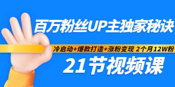 百万粉丝UP主独家秘诀：冷启动+爆款打造+涨粉变现2个月12W粉（21节视频课)-源创资源网
