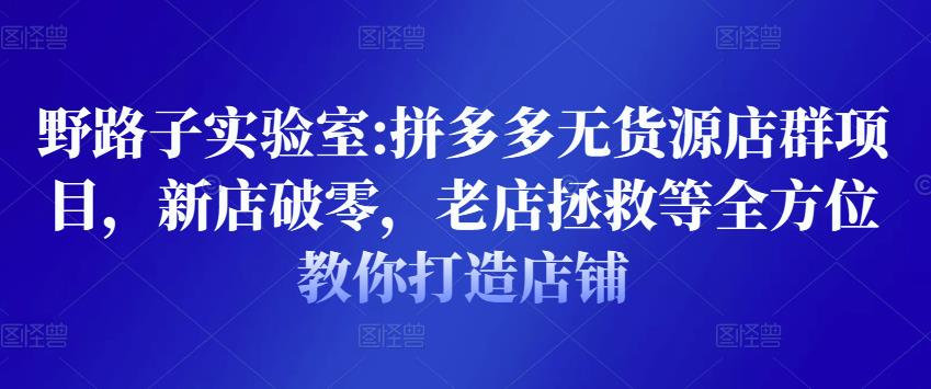 野路子实验室:拼多多无货源店群项目，新店破零，老店拯救等全方位教你打造店铺-源创资源网