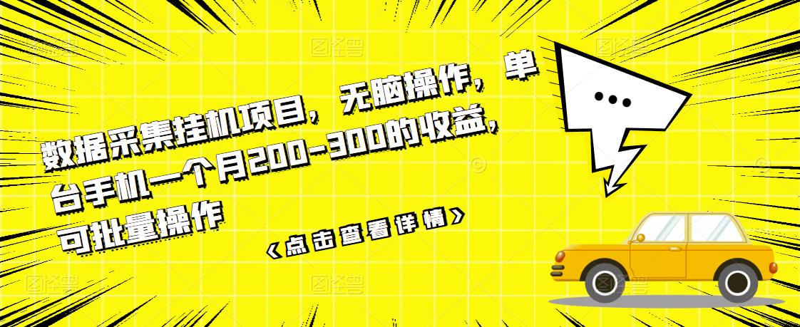 数据采集挂机项目，无脑操作，单台手机一个月200-300的收益，可批量操作-源创资源网