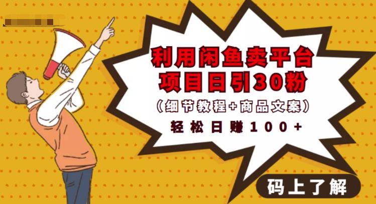 利用闲鱼卖平台项目课程资源日引流30+精准粉丝，轻松日赚100+，积累人脉可实现二次变-源创资源网