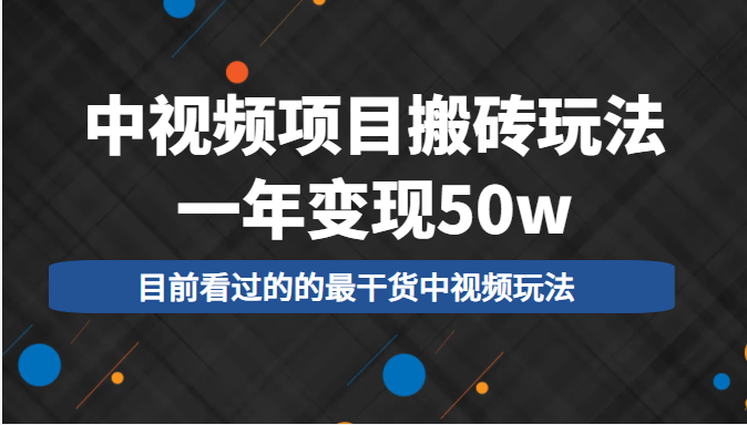 中视频项目搬砖玩法，一年变现50w，目前看过的的最干货中视频玩法-源创资源网