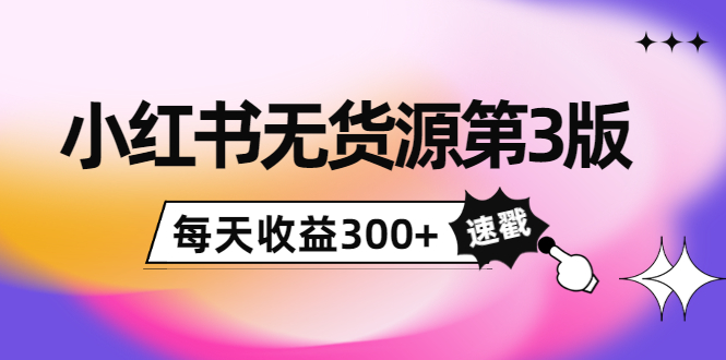 小红书无货源第3版，0投入起店，无脑图文精细化玩法，每天收益300+-源创资源网