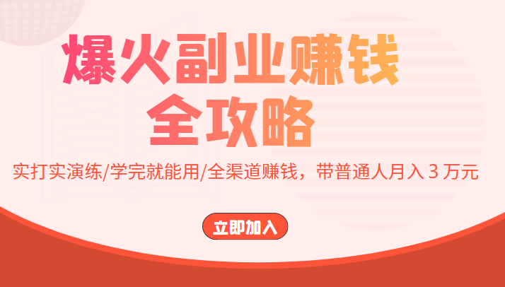 爆火副业赚钱全攻略：实打实演练/学完就能用/全渠道赚钱，带普通人月入３万元-源创资源网