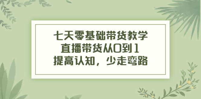 七天零基础带货教学，直播带货从0到1，提高认知，少走弯路-源创资源网