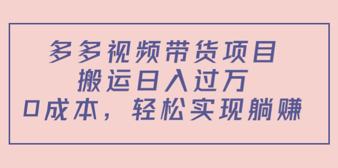 多多视频带货项目，搬运日入过万，0成本，轻松实现躺赚（教程+软件）-源创资源网