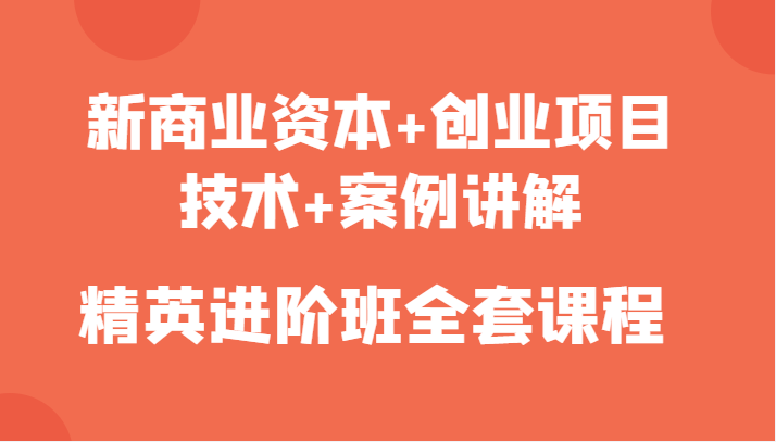 新商业资本+创业项目，技术+案例讲解，精英进阶班全套课程-源创资源网
