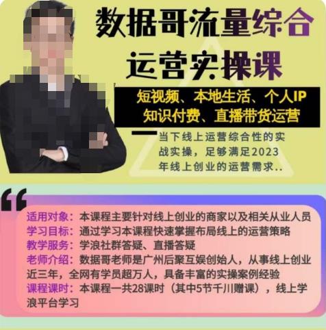 数据哥流量综合运营实操课：短视频、本地生活、个人IP知识付费、直播带货运营-源创资源网