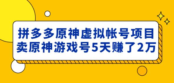 外面卖2980的拼多多原神虚拟帐号项目：卖原神游戏号5天赚了2万-源创资源网