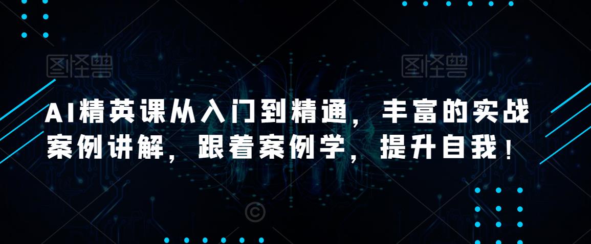 AI精英课从入门到精通，丰富的实战案例讲解，跟着案例学，提升自我！-源创资源网