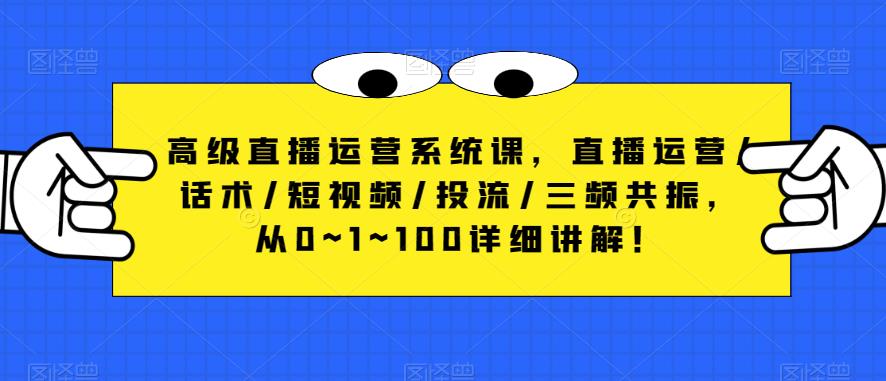 高级直播运营系统课，直播运营/话术/短视频/投流/三频共振，从0~1~100详细讲解！-源创资源网