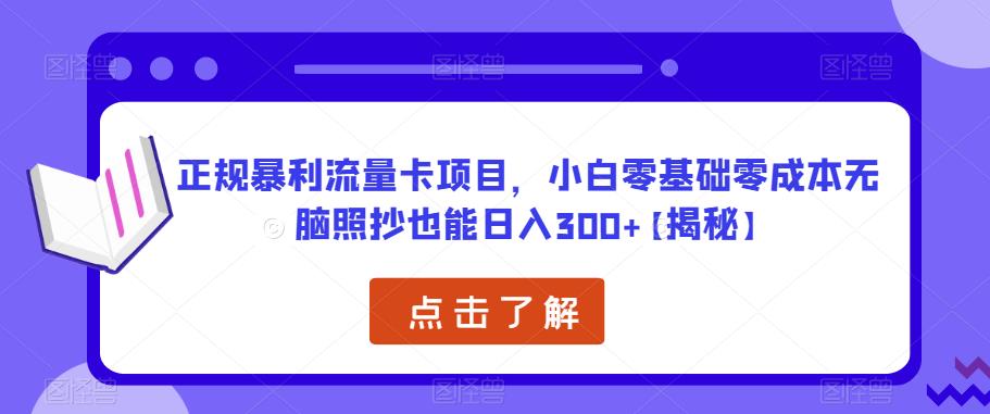 正规暴利流量卡项目，小白零基础零成本无脑照抄也能日入300+【揭秘】-源创资源网