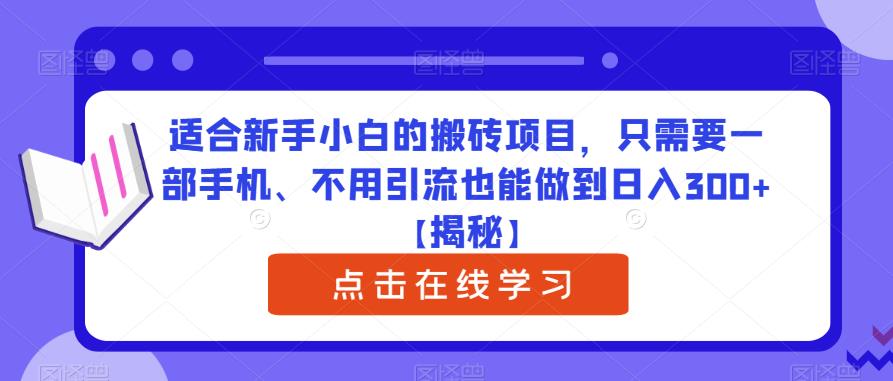 适合新手小白的搬砖项目，只需要一部手机、不用引流也能做到日入300+【揭秘】-源创资源网