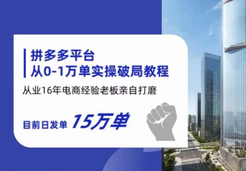 拼多多从0-1万单实操破局教程，从业16年电商经验打磨，目前日发单15万单-源创资源网