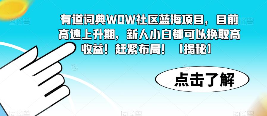 有道词典WOW社区蓝海项目，目前高速上升期，新人小白都可以换取高收益！赶紧布局！【揭秘】-源创资源网