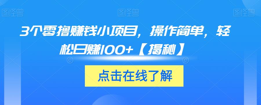 3个零撸赚钱小项目，操作简单，轻松日赚100+【揭秘】-源创资源网