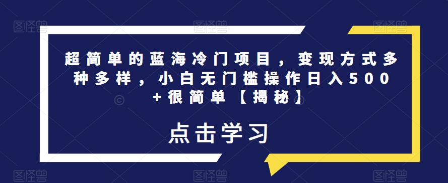超简单的蓝海冷门项目，变现方式多种多样，小白无门槛操作日入500+很简单【揭秘】-源创资源网