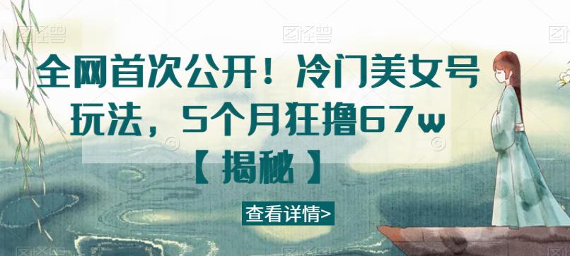 全网首次公开！冷门美女号玩法，5个月狂撸67w【揭秘】-源创资源网
