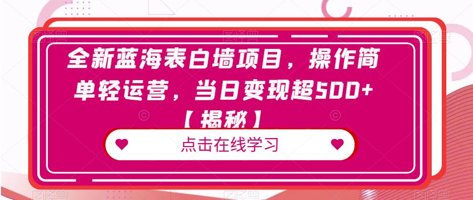 全新蓝海表白墙项目，操作简单轻运营，当日变现超500+【揭秘】-源创资源网