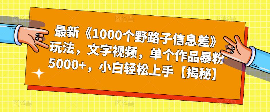 最新《1000个野路子信息差》玩法，文字视频，单个作品暴粉5000+，小白轻松上手【揭秘】-源创资源网