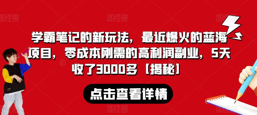 学霸笔记的新玩法，最近爆火的蓝海项目，零成本刚需的高利润副业，5天收了3000多【揭秘】-源创资源网