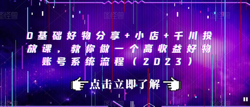 0基础好物分享+小店+千川投放课，教你做一个高收益好物账号系统流程（2023）-源创资源网