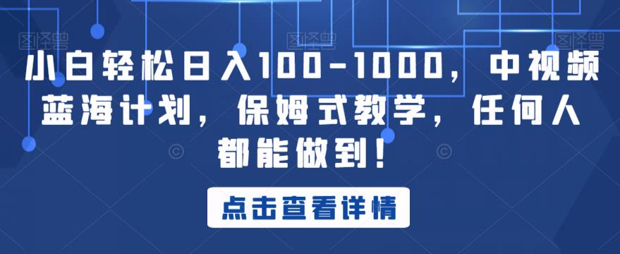 小白轻松日入100-1000，中视频蓝海计划，保姆式教学，任何人都能做到！【揭秘】-源创资源网