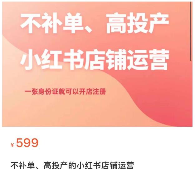 不补单、高投产的小红书店铺运营，一张身份证就可以开店注册-源创资源网