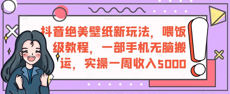 抖音绝美壁纸新玩法，喂饭级教程，一部手机无脑搬运，实操一周收入5000【揭秘】-源创资源网