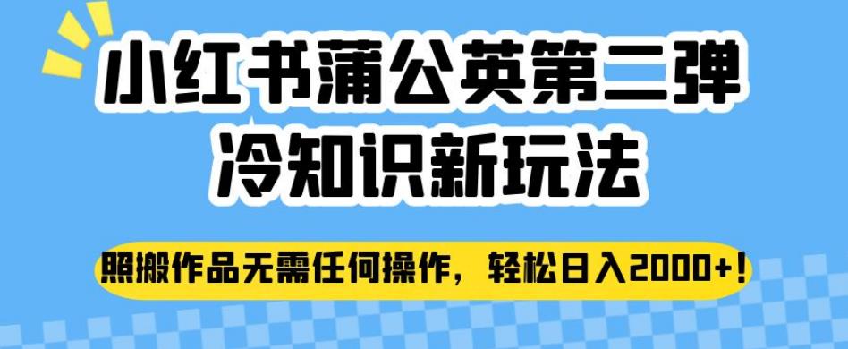 小红书蒲公英第二弹冷知识新玩法，照搬作品无需任何操作，轻松日入2000+【揭秘】-源创资源网