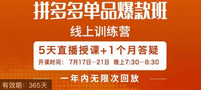 钟辰·拼多多单品爆款班，一个拼多多超级爆款养一个团队-源创资源网
