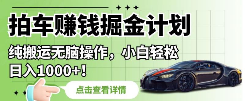 拍车赚钱掘金计划，纯搬运无脑操作，小白轻松日入1000+【揭秘】-源创资源网