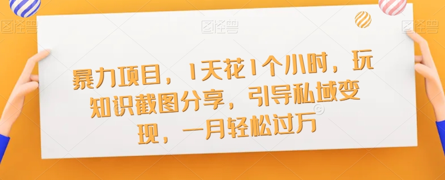 暴力项目，1天花1个小时，玩知识截图分享，引导私域变现，一月轻松过万【截图】-源创资源网