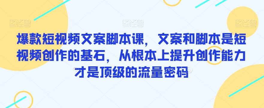 爆款短视频文案脚本课，文案和脚本是短视频创作的基石，从根本上提升创作能力才是顶级的流量密码-源创资源网