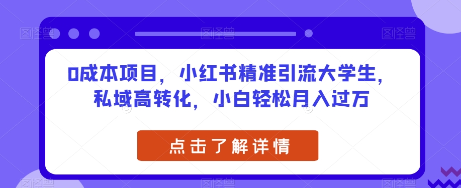0成本项目，小红书精准引流大学生，私域高转化，小白轻松月入过万【揭秘】-源创资源网