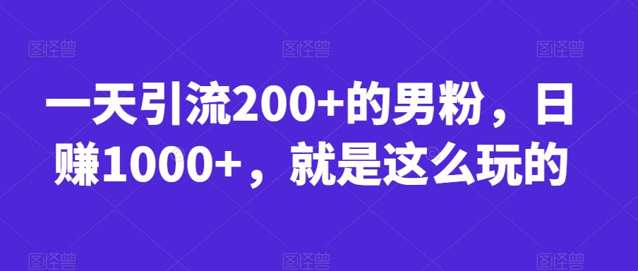 一天引流200+的男粉，日赚1000+，就是这么玩的【揭秘】-源创资源网