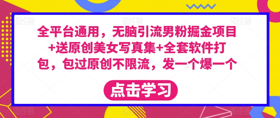 全平台通用，无脑引流男粉掘金项目+送原创美女写真集+全套软件打包，包过原创不限流，发一个爆一个【揭秘】-源创资源网