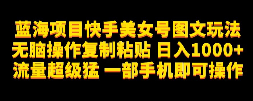 蓝海项目快手美女号图文玩法，无脑操作复制粘贴，日入1000+流量超级猛一部手机即可操作【揭秘】-源创资源网
