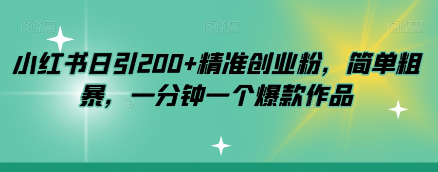小红书日引200+精准创业粉，简单粗暴，一分钟一个爆款作品【揭秘】-源创资源网