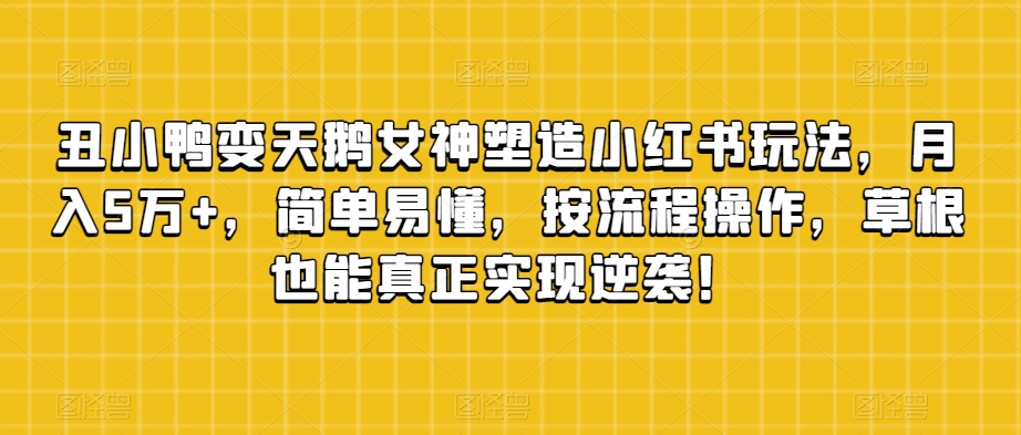 丑小鸭变天鹅女神塑造小红书玩法，月入5万+，简单易懂，按流程操作，草根也能真正实现逆袭！-源创资源网
